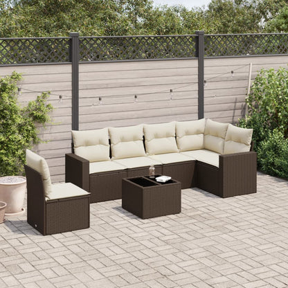vidaXL Salon de jardin 7 pièces avec coussins résine tressée marron