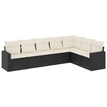 vidaXL Salon de jardin 7 pcs avec coussins Noir Résine tressée