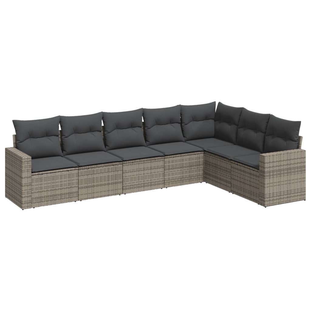 vidaXL Ensemble de canapés de jardin 7 pcs avec coussins Gris Résine tressée