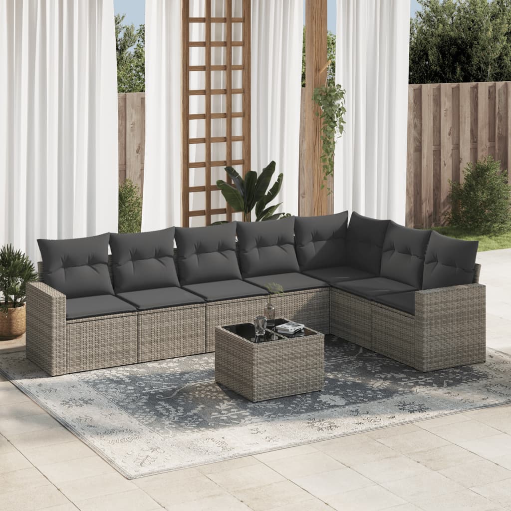 vidaXL Ensemble de canapés de jardin 8 pièces avec coussins en résine tressée grise