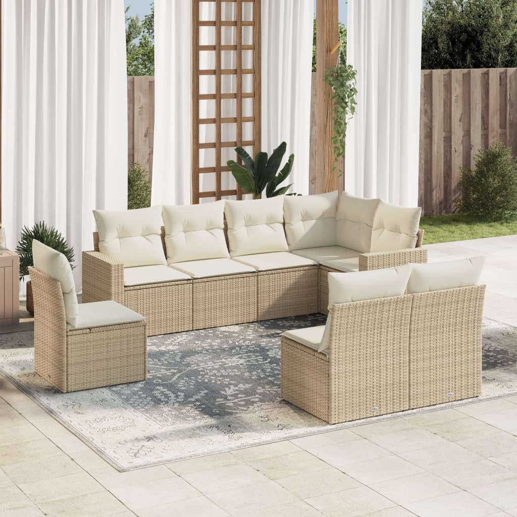 vidaXL Canapé d'angle de jardin 8 pcs avec coussins Résine tressée Beige