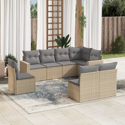 vidaXL Canapé d'angle de jardin 8 pcs avec coussins Résine tressée Beige