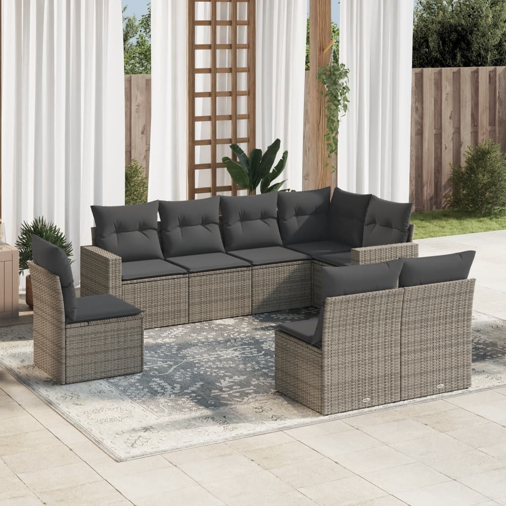 vidaXL Ensemble de canapés de jardin 8 pièces avec coussins en résine tressée grise