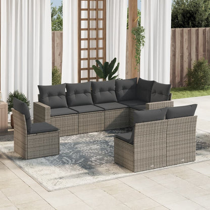 vidaXL Ensemble de canapés de jardin 8 pièces avec coussins en résine tressée grise