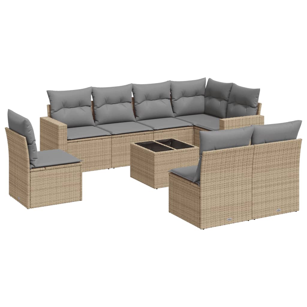 vidaXL Salon de jardin 9 pcs avec coussins Résine tressée Beige
