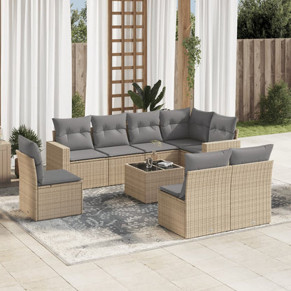 vidaXL Salon de jardin 9 pcs avec coussins Résine tressée Beige