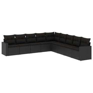 vidaXL Salon de jardin 9 pcs avec coussins Noir Résine tressée