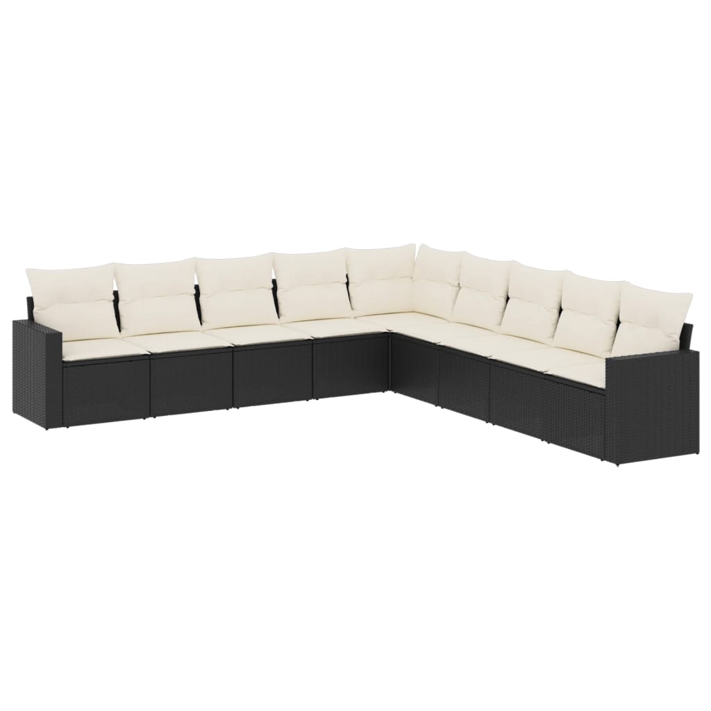 vidaXL Salon de jardin 9 pcs avec coussins Noir Résine tressée