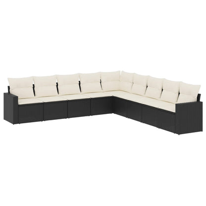 vidaXL Salon de jardin 9 pcs avec coussins Noir Résine tressée