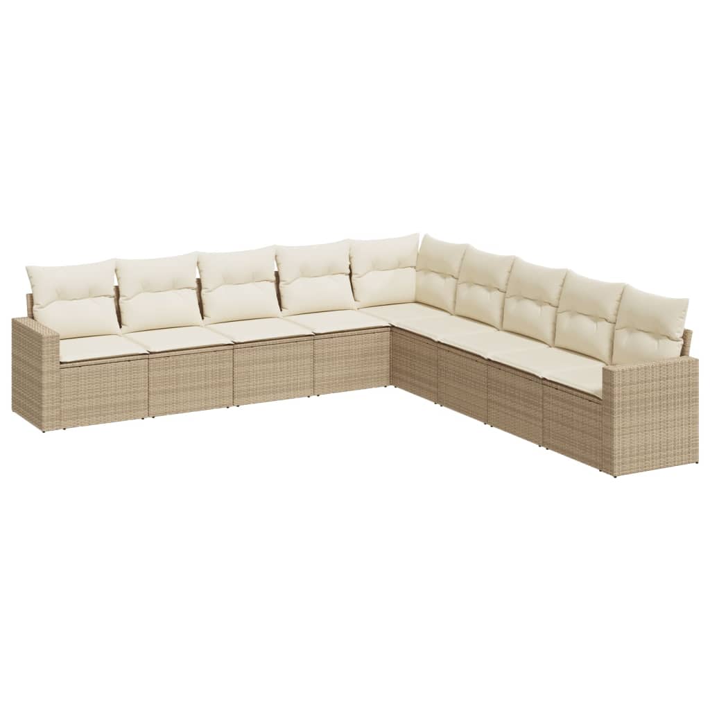 vidaXL Salon de jardin 9 pcs avec coussins Résine tressée Beige