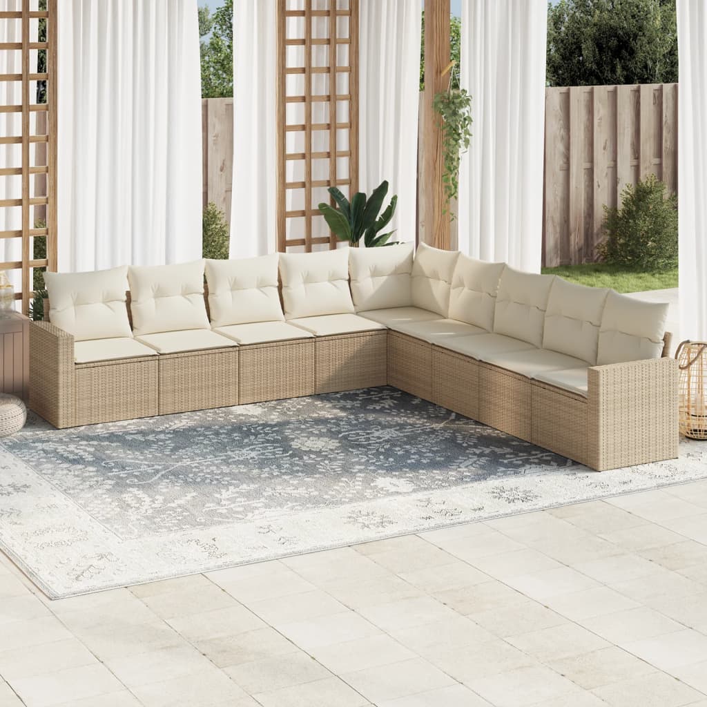 vidaXL Salon de jardin 9 pcs avec coussins Résine tressée Beige