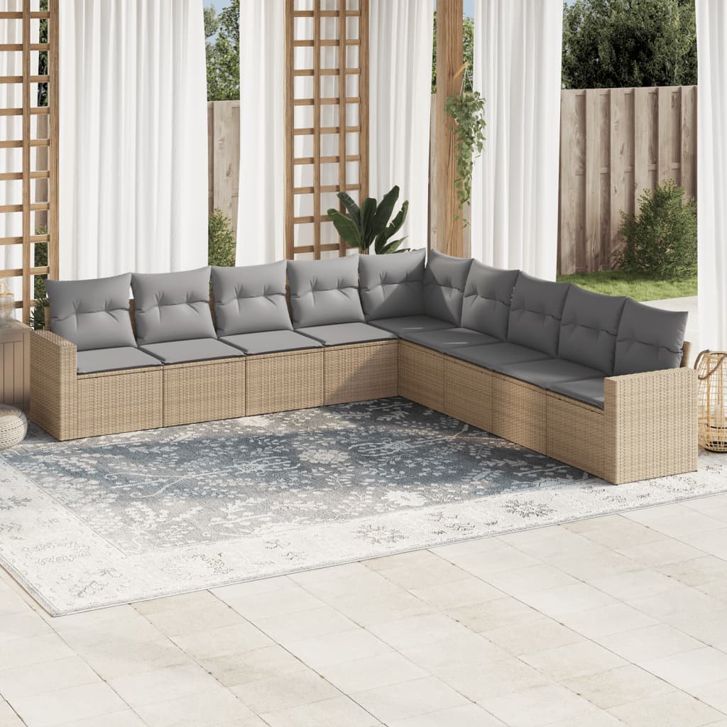 vidaXL Salon de jardin 9 pcs avec coussins Résine tressée Beige
