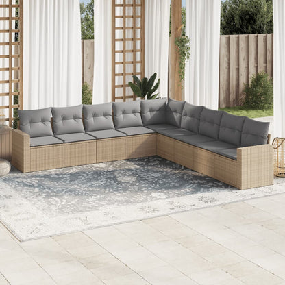 vidaXL Salon de jardin 9 pcs avec coussins Résine tressée Beige
