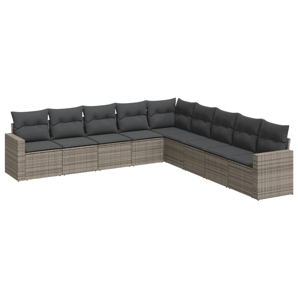 vidaXL Salon de jardin 9 pcs avec coussins Résine tressée Gris
