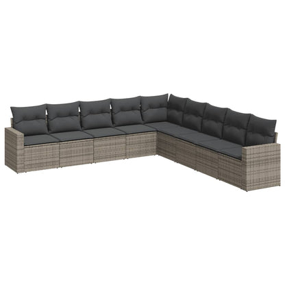 vidaXL Salon de jardin 9 pcs avec coussins Résine tressée Gris
