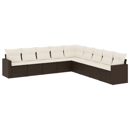 vidaXL Ensemble de canapés de jardin 9 pcs avec coussins résine tressée marron