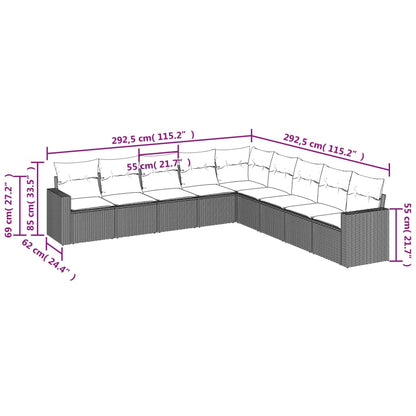 vidaXL Ensemble de canapés de jardin 9 pcs avec coussins résine tressée marron
