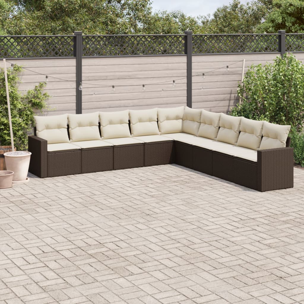 vidaXL Ensemble de canapés de jardin 9 pcs avec coussins résine tressée marron
