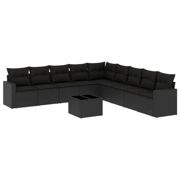 vidaXL Salon de jardin 10 pcs avec coussins Noir Résine tressée