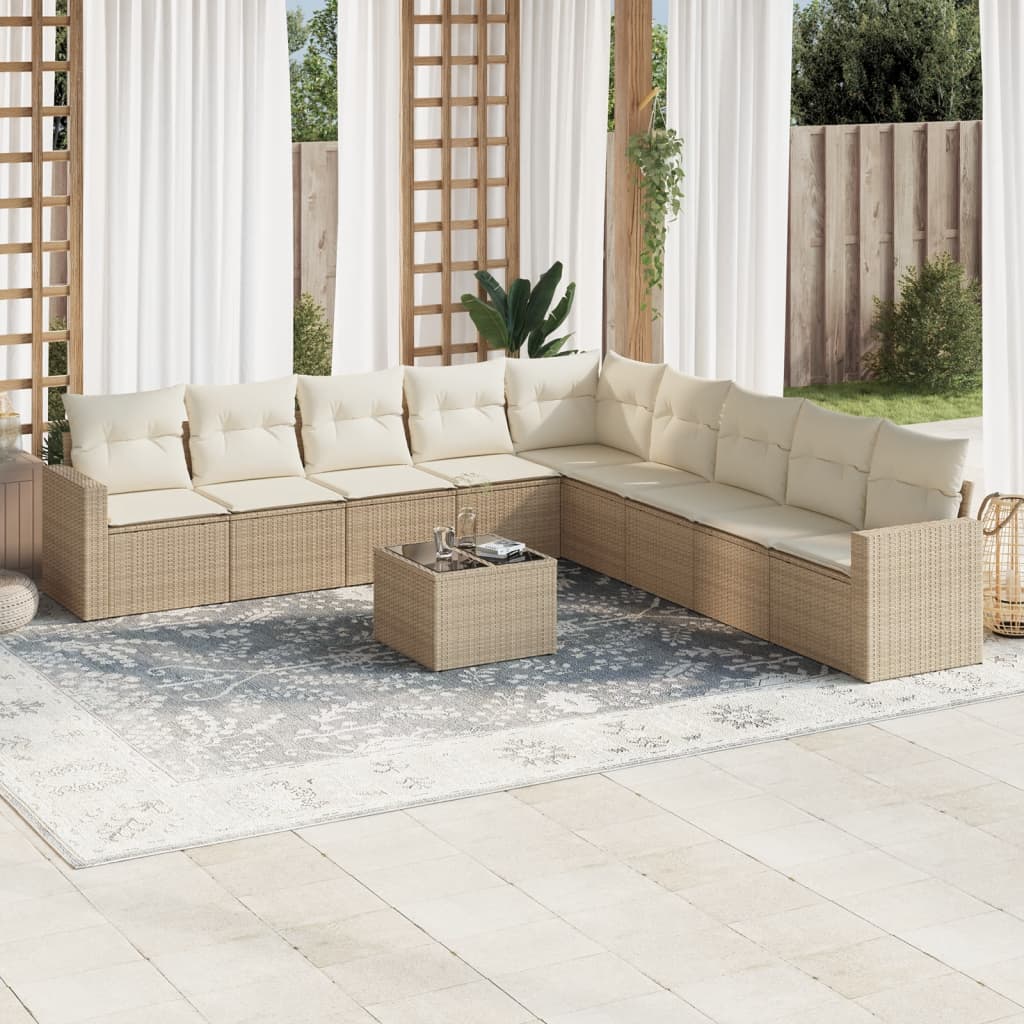 vidaXL Salon de jardin 10 pcs avec coussins beige résine tressée
