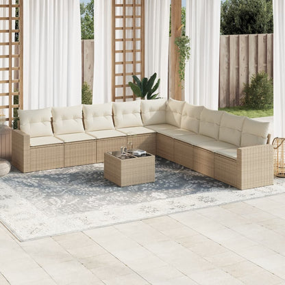 vidaXL Salon de jardin 10 pcs avec coussins beige résine tressée