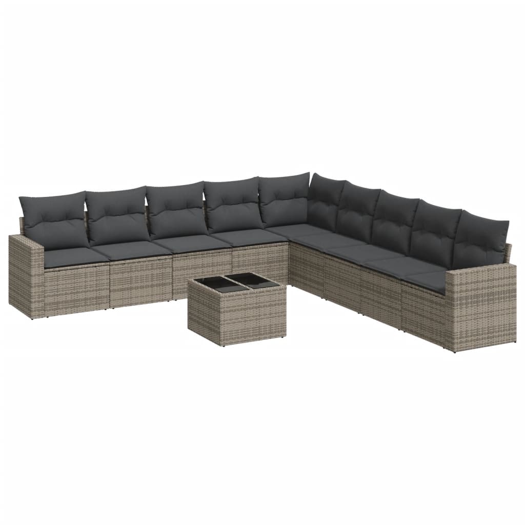 vidaXL Salon de jardin 10 pcs avec coussins résine tressée gris