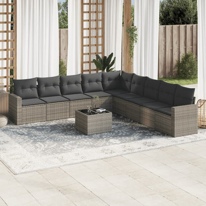 vidaXL Salon de jardin 10 pcs avec coussins résine tressée gris