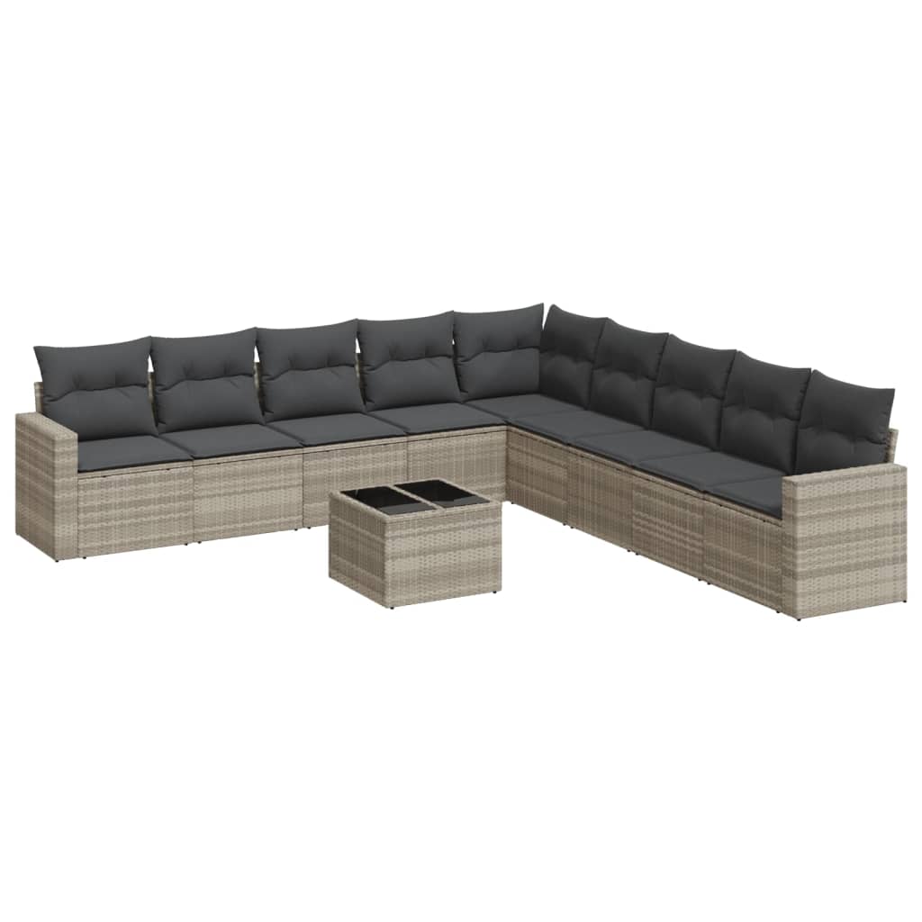 vidaXL Salon de jardin 10 pcs avec coussins gris clair résine tressée