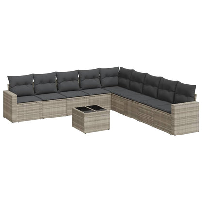 vidaXL Salon de jardin 10 pcs avec coussins gris clair résine tressée