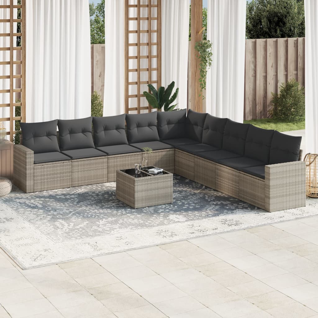 vidaXL Salon de jardin 10 pcs avec coussins gris clair résine tressée