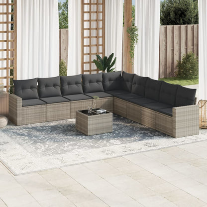 vidaXL Salon de jardin 10 pcs avec coussins gris clair résine tressée