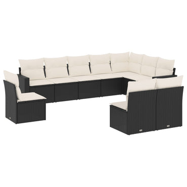 vidaXL Salon de jardin 10 pcs avec coussins Noir Résine tressée