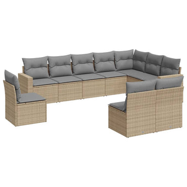 vidaXL Salon de jardin 10 pcs avec coussins beige résine tressée