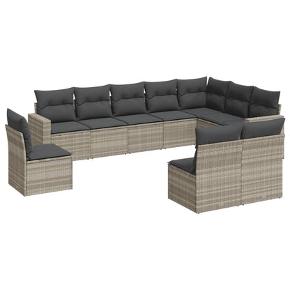 vidaXL Salon de jardin 10 pcs avec coussins gris clair résine tressée