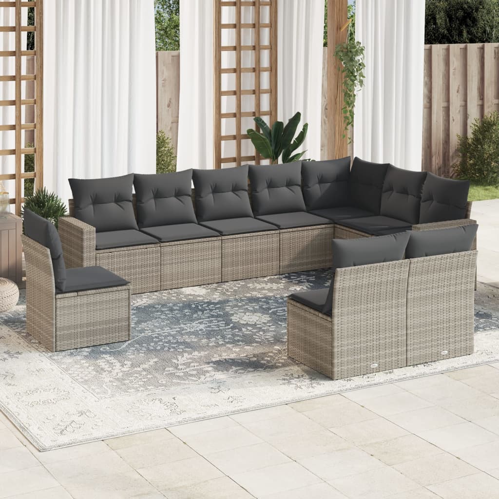 vidaXL Salon de jardin 10 pcs avec coussins gris clair résine tressée