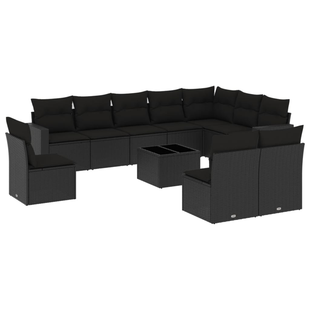 vidaXL Salon de jardin 11 pcs avec coussins Noir Résine tressée