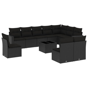 vidaXL Salon de jardin 11 pcs avec coussins Noir Résine tressée