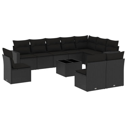 vidaXL Salon de jardin 11 pcs avec coussins Noir Résine tressée