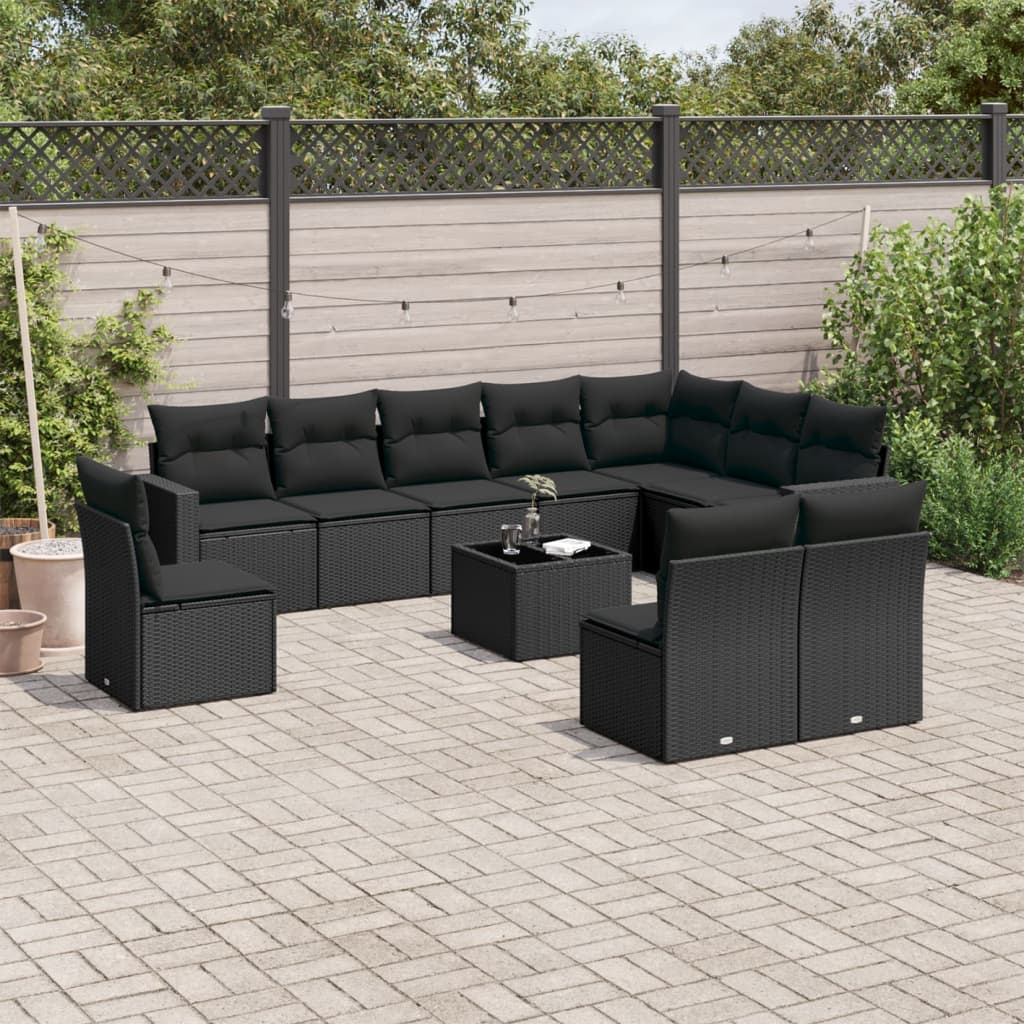 vidaXL Salon de jardin 11 pcs avec coussins Noir Résine tressée