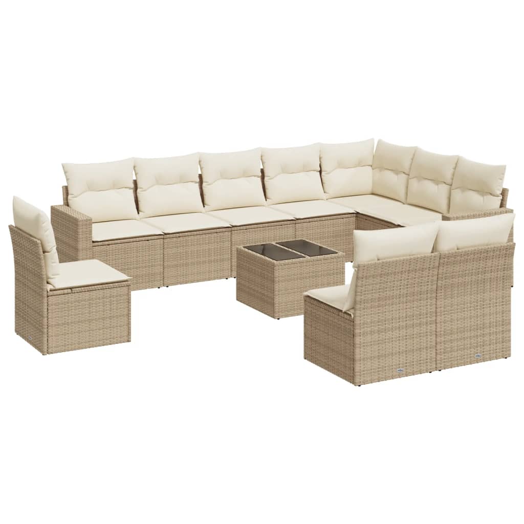 vidaXL Ensemble de canapés de jardin 11 pcs avec coussins en rotin synthétique beige