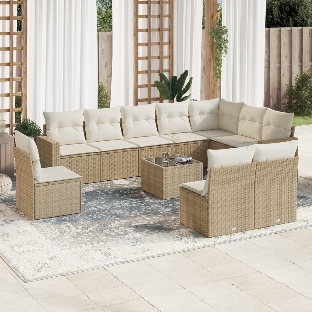 vidaXL Ensemble de canapés de jardin 11 pcs avec coussins en rotin synthétique beige
