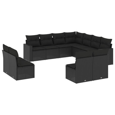 vidaXL Salon de jardin 11 pcs avec coussins Noir Résine tressée