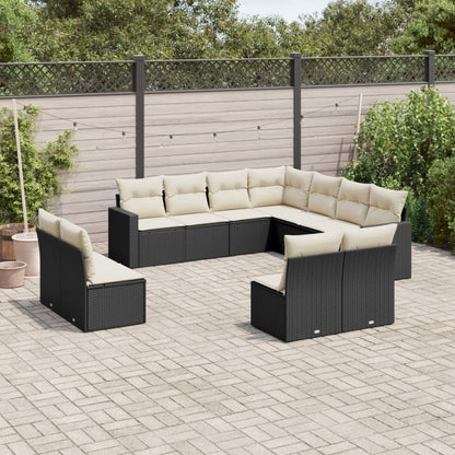 vidaXL Salon de jardin 11 pcs avec coussins Noir Résine tressée