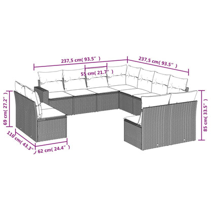 vidaXL Ensemble de canapés de jardin 11 pcs avec coussins en résine tressée gris