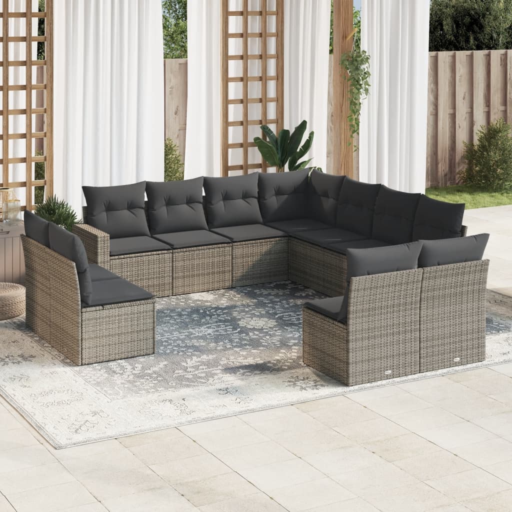 vidaXL Ensemble de canapés de jardin 11 pcs avec coussins en résine tressée gris