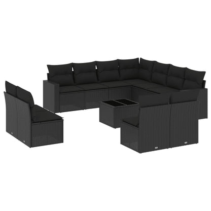 vidaXL Ensemble de canapés de jardin 12 pcs avec coussins Noir Résine tressée