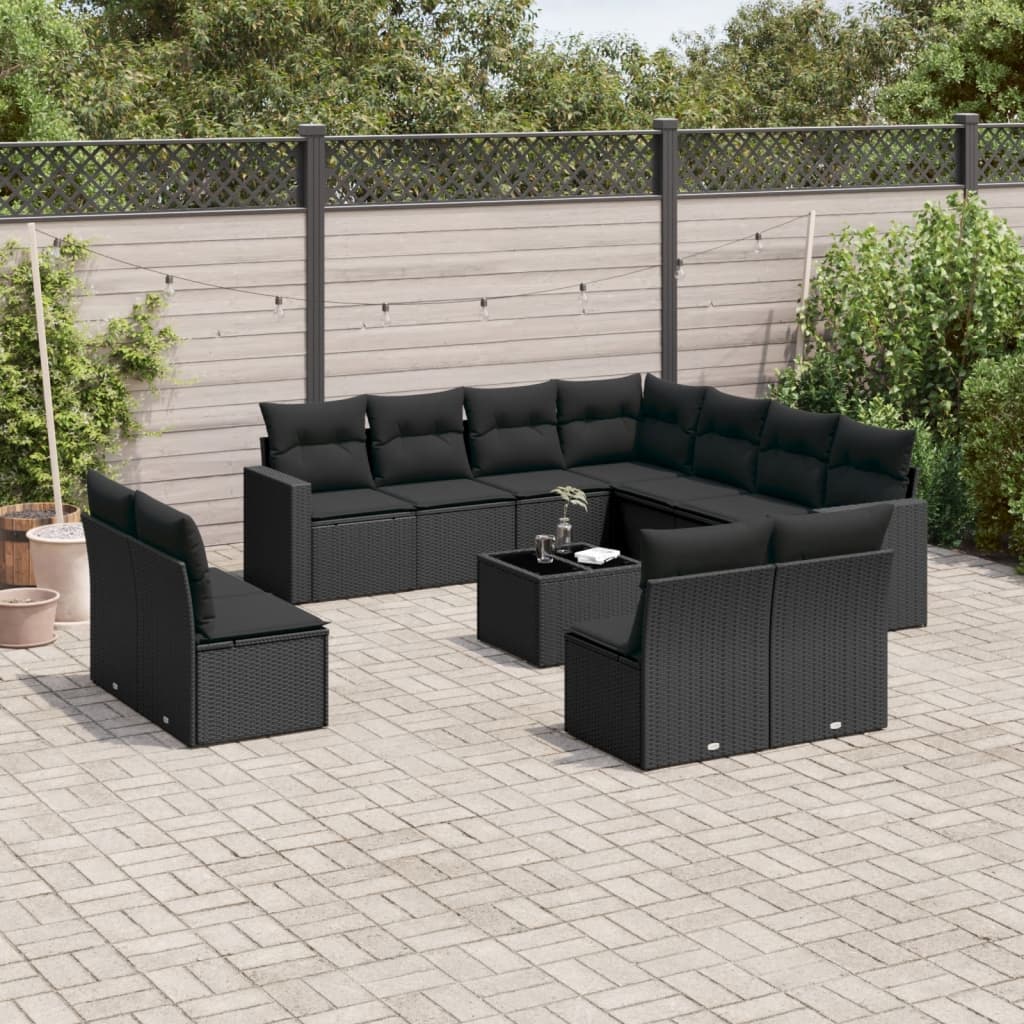 vidaXL Ensemble de canapés de jardin 12 pcs avec coussins Noir Résine tressée