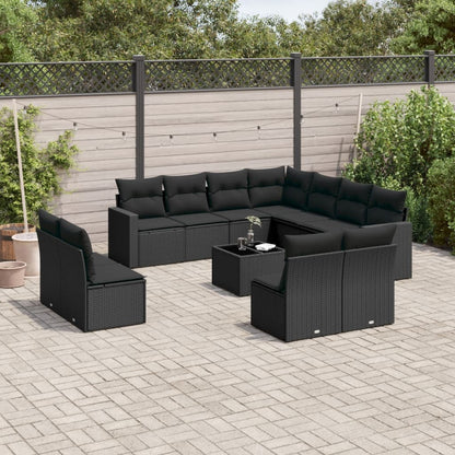 vidaXL Ensemble de canapés de jardin 12 pcs avec coussins Noir Résine tressée
