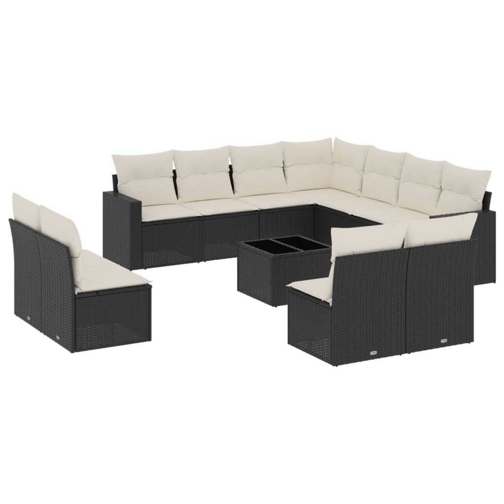 vidaXL Ensemble de canapés de jardin 12 pcs avec coussins Noir Résine tressée