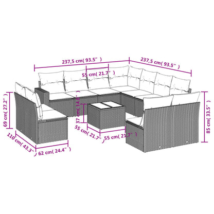 vidaXL Ensemble de canapés de jardin 12 pcs avec coussins Noir Résine tressée